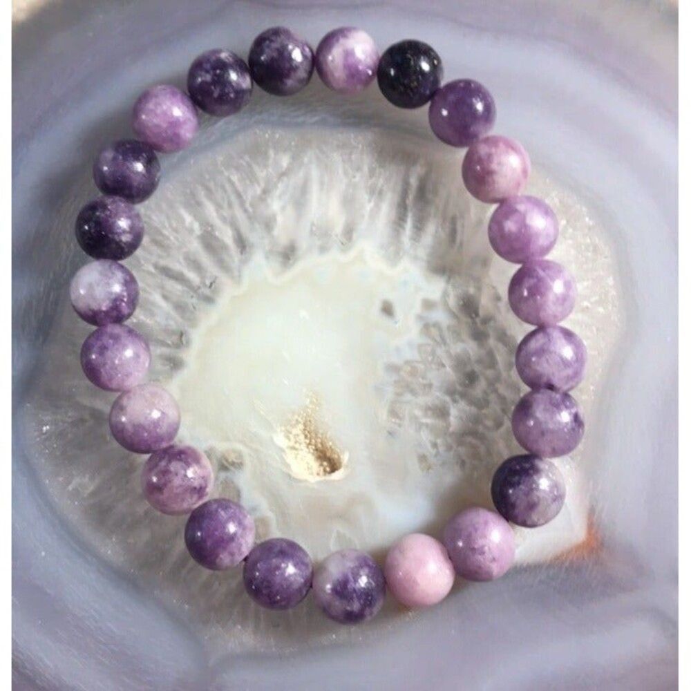 Beautiful Lepidolite Beaded Bracelet - 8mm - Stretches